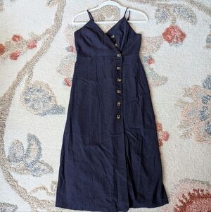 URBAN Romantics Navy Midi Dress with Button Detail